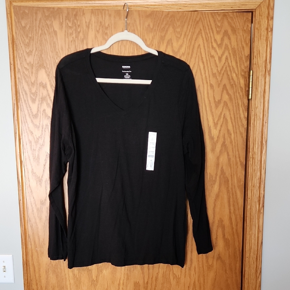 Women's Sonoma Black Long Sleeve V-Neck Top Size 1x New With Tags